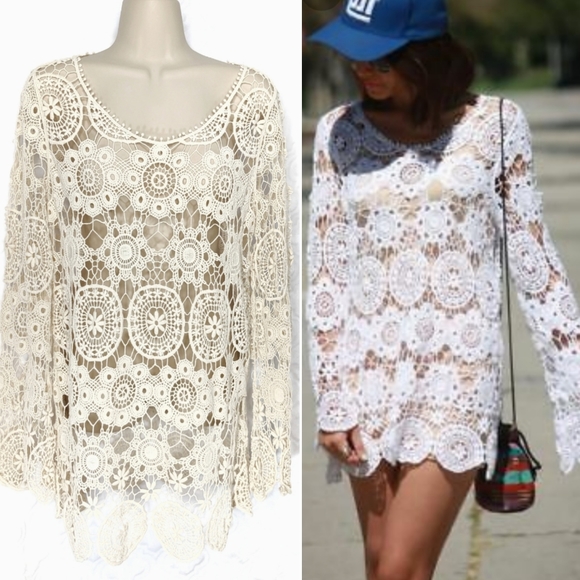 Zara Other - Zara Boho Crochet Open Weave Tunic Swim Cover S